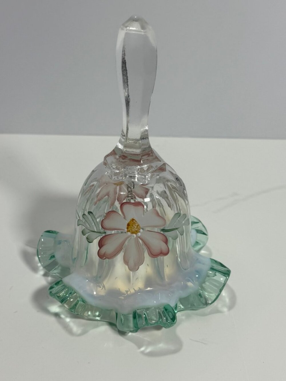 Fenton Meadow Beauty Opalescent Spiral Optic Bell Hand Painted Signed By Artist